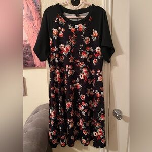 Emery Rose Plus Size Womens short sleeve Floral midi Dress with pockets sz 3XL